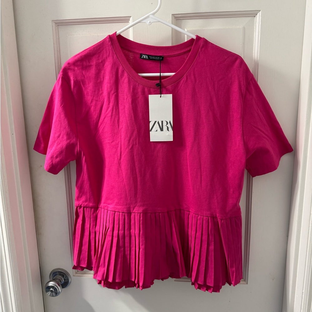 Zara (new with tag) Pink cotton t-shirt peplum top, size small